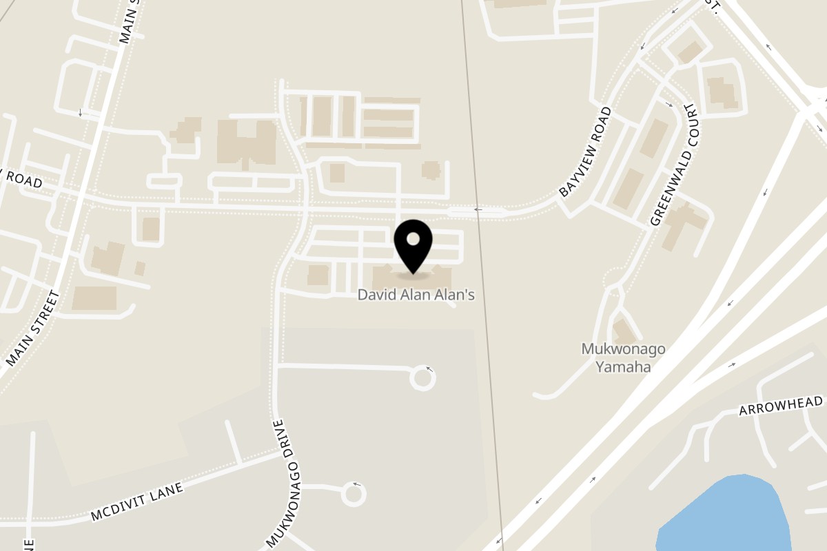 Map showing the location of David Alan Alan's Smokehouse & Saloon on 325 Bayview Rd Suite d/e in Mukwonago